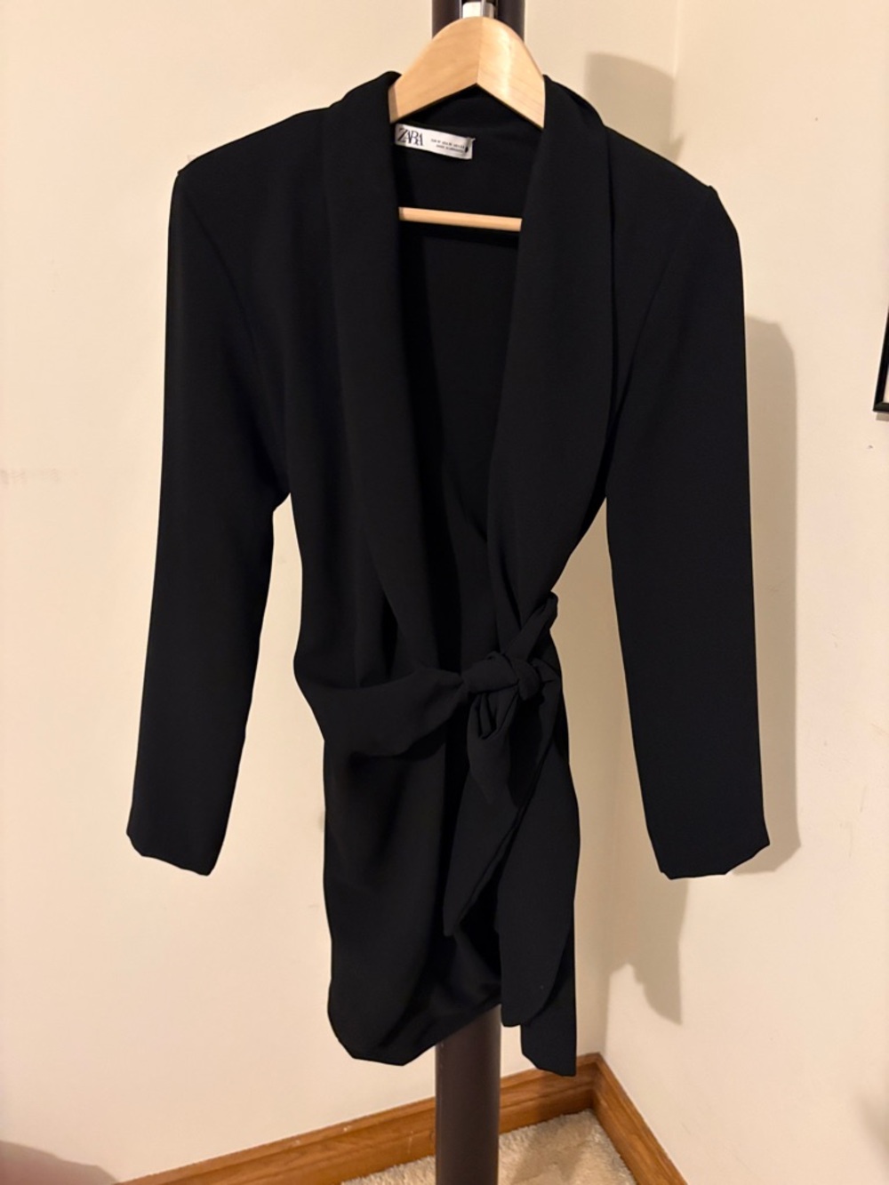 Zara Black Tie-Waist Shawl Collar Blazer